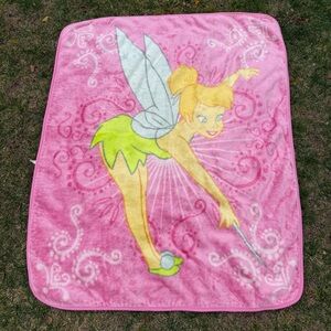 Vintage Y2K Tinkerbell Plush Minky Toddler Blanket Pink 44”x54” Soft Cozy GUC